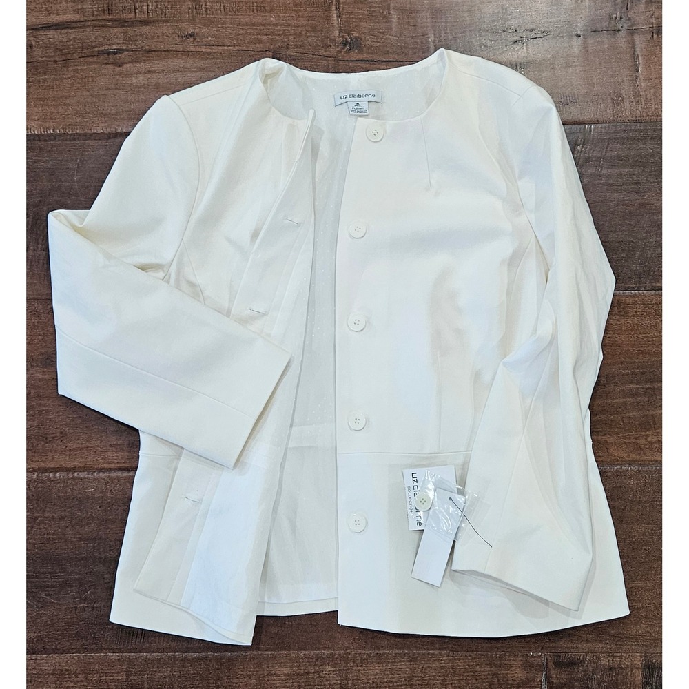 Career Preppy Off White Collarless Peplum Blazer Jacket Neo-Nautical XL NWT